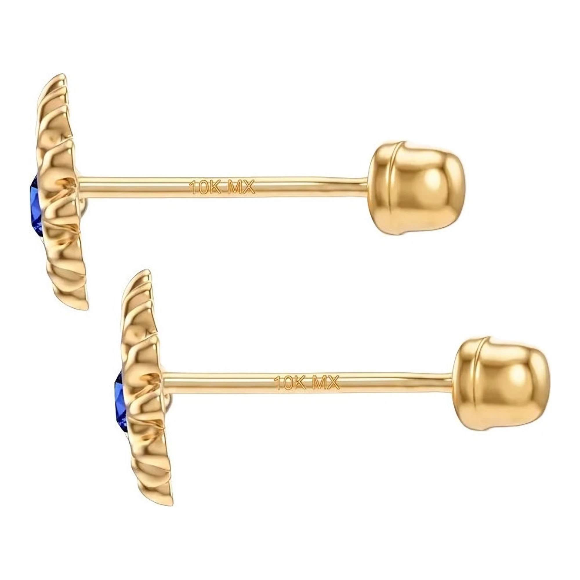 Broqueles de Oro 10k Ojo Turco con Zirconia Azul Marino - Imagen 4