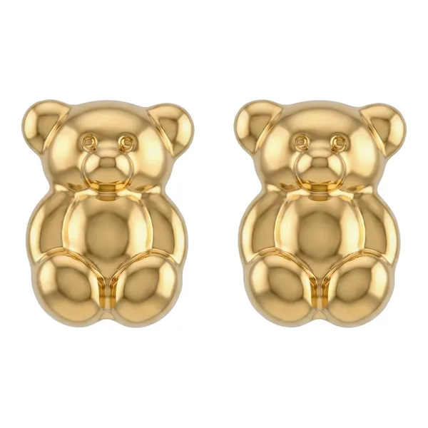 Broqueles de oro 10k amarillo con figura de osito 6x5 mm y cierre de rosca - Joyaris joyería fina mexicana