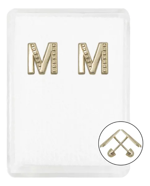Aretes de oro 10k dorado inicial M — Joyaris