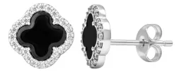 Aretes Mariposa Plata 925 Trébol Cuatro Hojas con Zirconias Rojas - Imagen 1