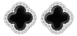 Aretes Mariposa Plata 925 Trébol Cuatro Hojas con Zirconias Rojas - Imagen 2