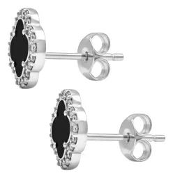 Aretes Mariposa Plata 925 Trébol Cuatro Hojas con Zirconias Rojas - Imagen 3