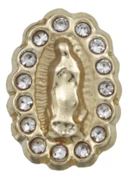 Aretes Broquel Oro 10k Virgen de Guadalupe con Zirconia - Imagen 3