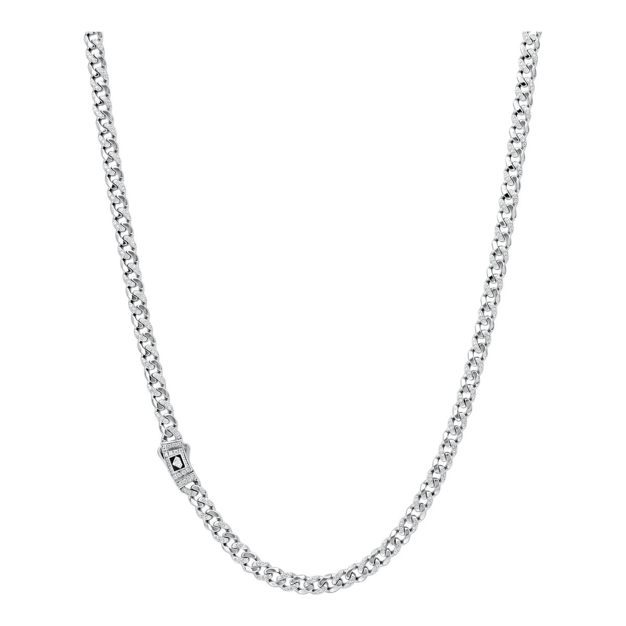Cadena cubana 1x1 de plata .925 con zirconia de 5 mm y 60 cm con broche de caja para hombre - Joyaris