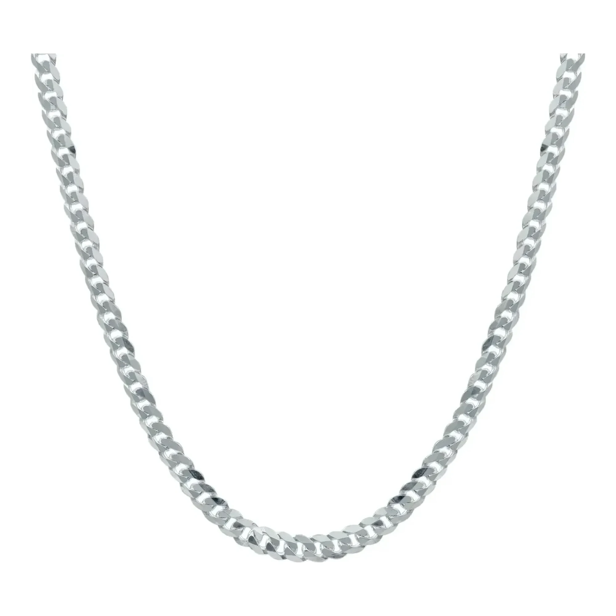 Cadena cubana cerrada de plata .925 para hombre, 55 cm de largo y 5 mm de ancho, acabado liso plateado brillante con broche