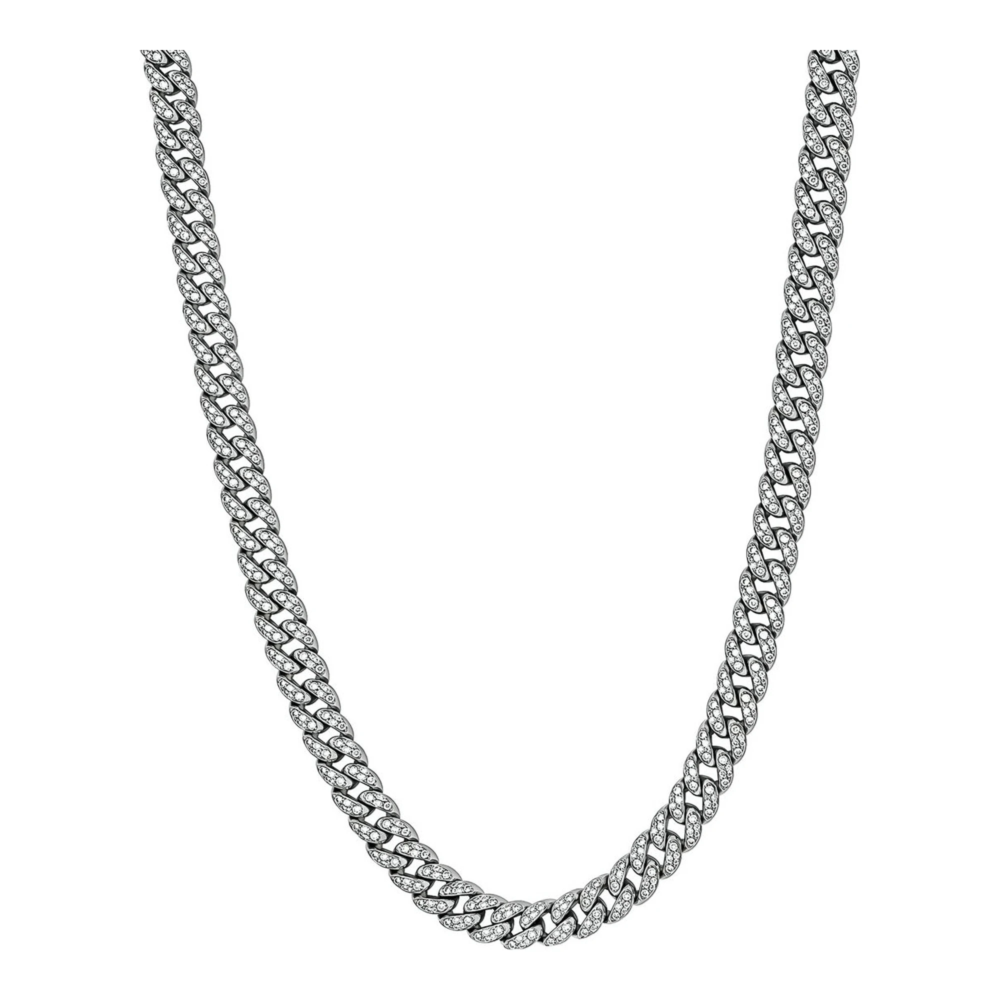 Cadena cubana de plata .925 rodizada con zirconias full ice de 4 mm - Joyaris joyería fina mexicana