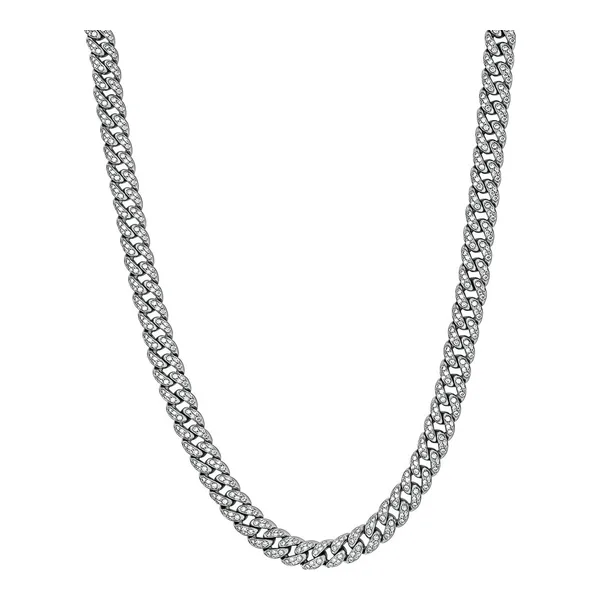 Cadena cubana de plata .925 rodizada con zirconias full ice de 4 mm - Joyaris joyería fina mexicana