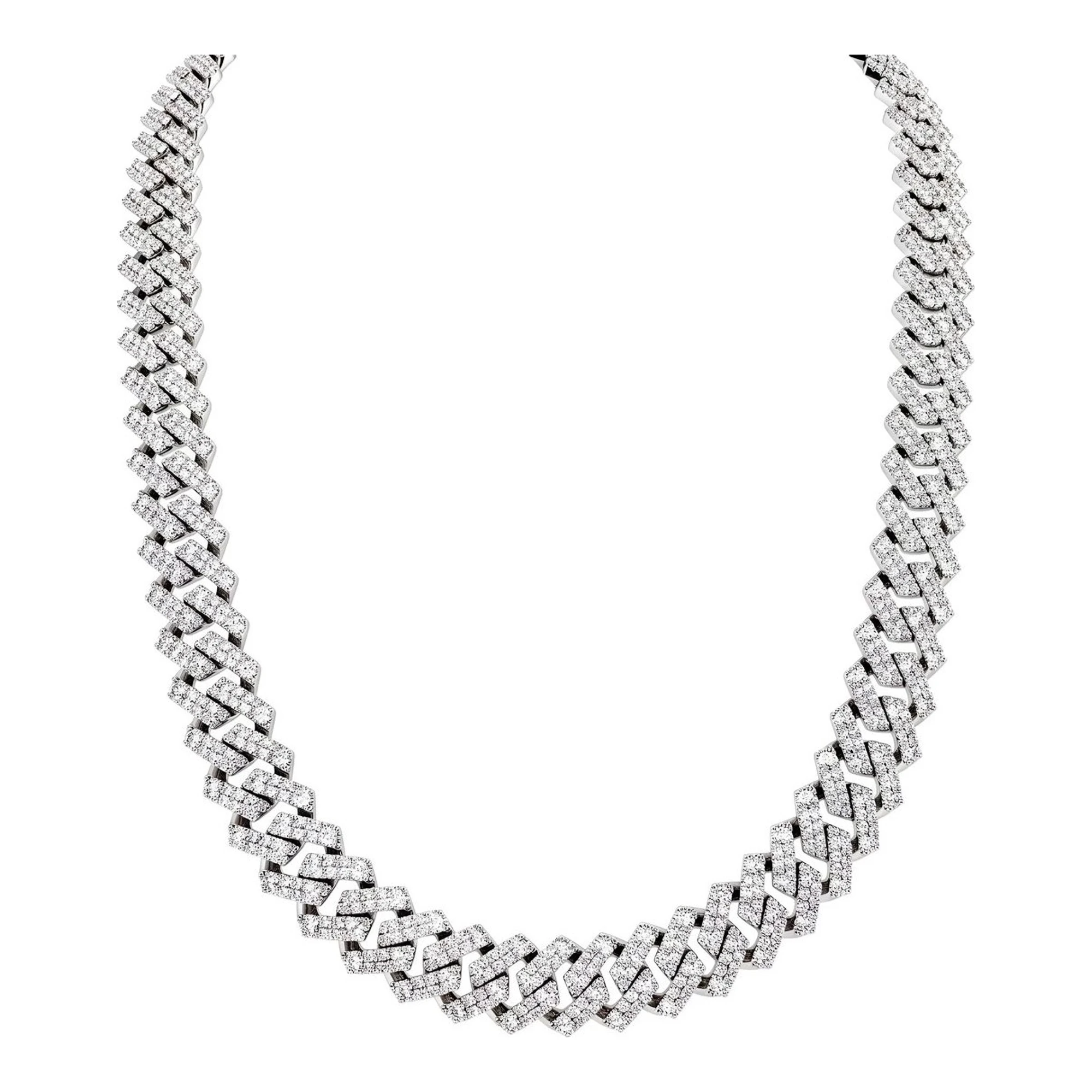 Cadena cubana de plata ley .925 rodizada con zirconias full ice 10 mm y 60 cm - Joyaris