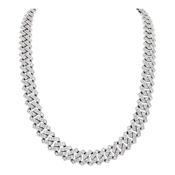 Cadena cubana de plata ley .925 rodizada con zirconias full ice 10 mm y 60 cm - Joyaris