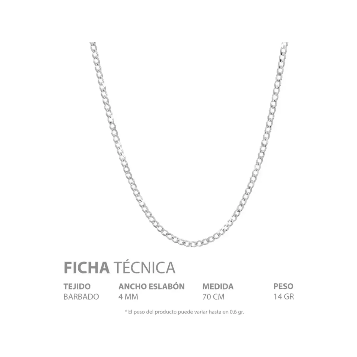 Cadena Cubana Plata 925 Diamantada Eslabones Pulidos 70cm - Imagen 5