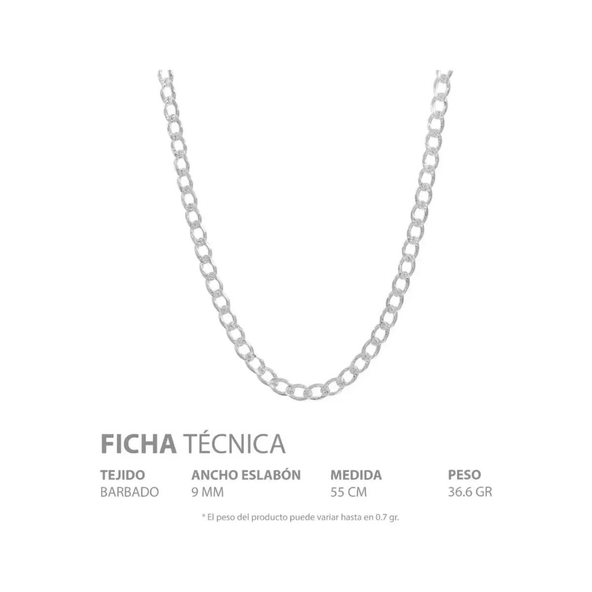 Cadena Cubana Plata Ley .925 Diamantada para Hombre 55cm - Imagen 5
