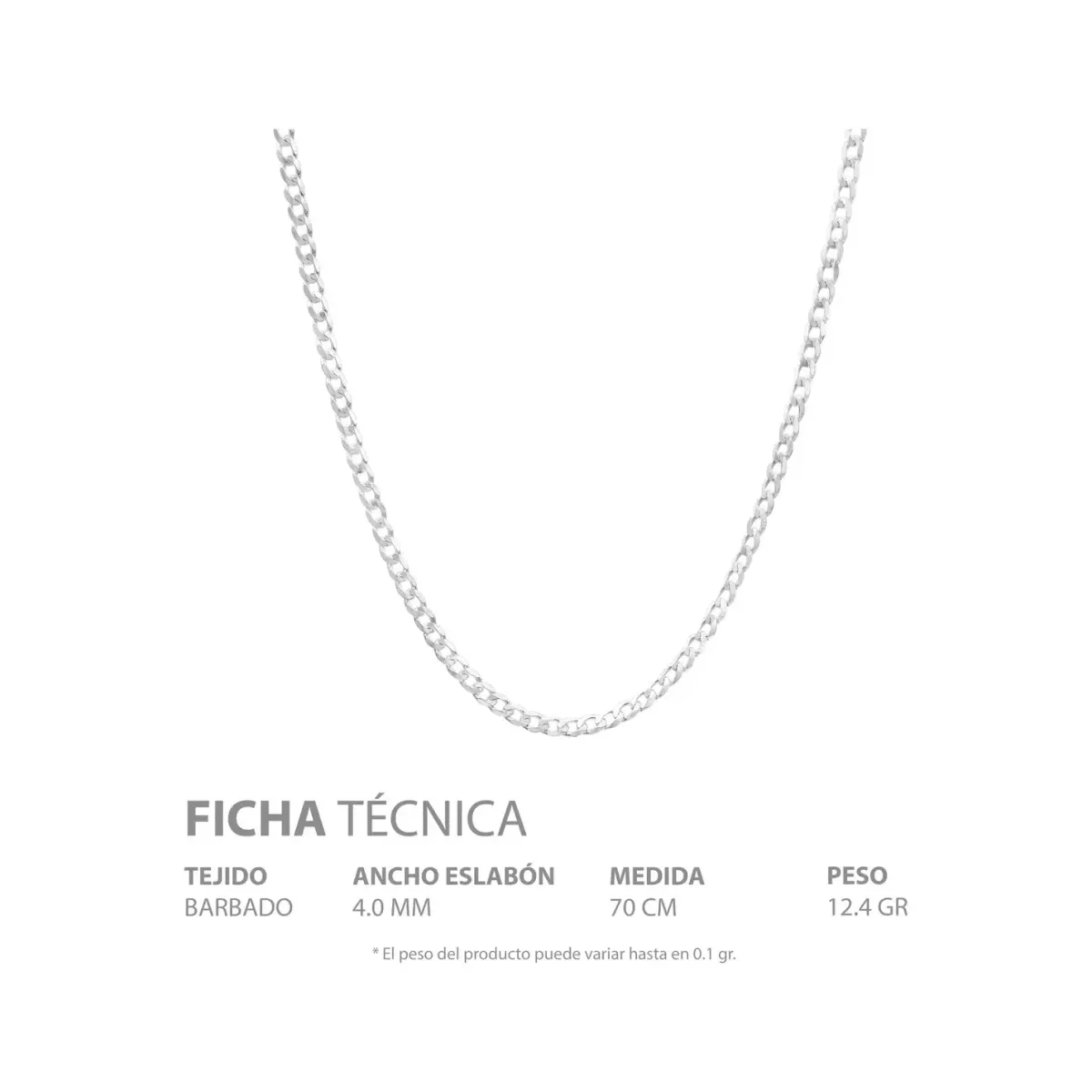 Cadena Cubana Plata Ley .925 Lisa 70cm para Hombre - Imagen 5