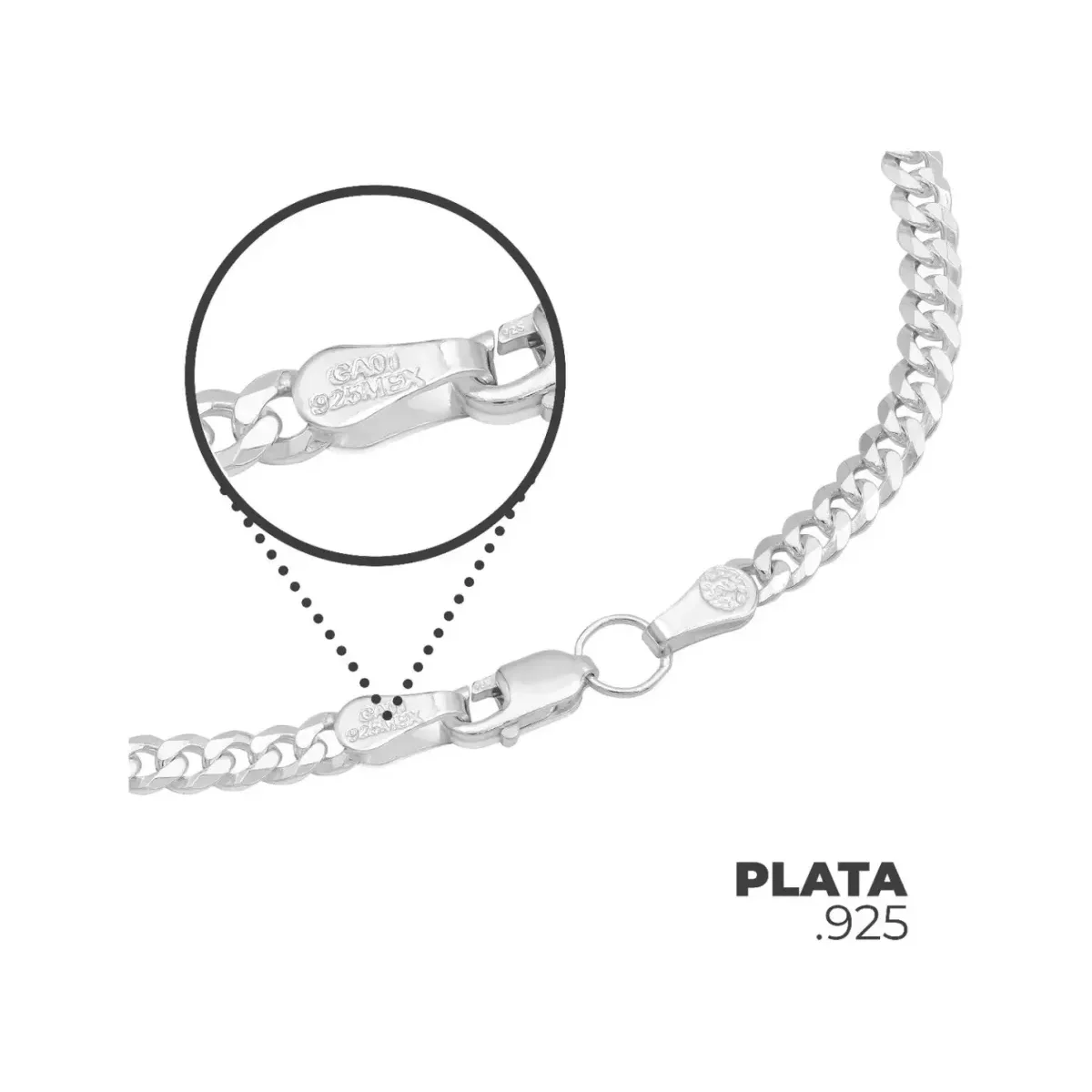 Cadena Cubana Plata Ley .925 Lisa para Hombre 50 cm - Imagen 3