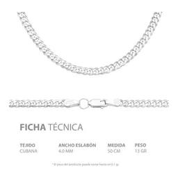 Cadena Cubana Plata Ley .925 Lisa para Hombre 50 cm - Imagen 5