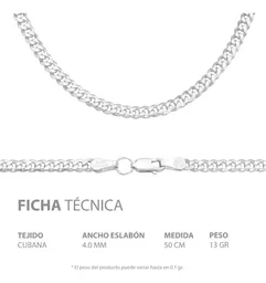 Cadena Cubana Plata Ley .925 Lisa para Hombre 50 cm - Imagen 5