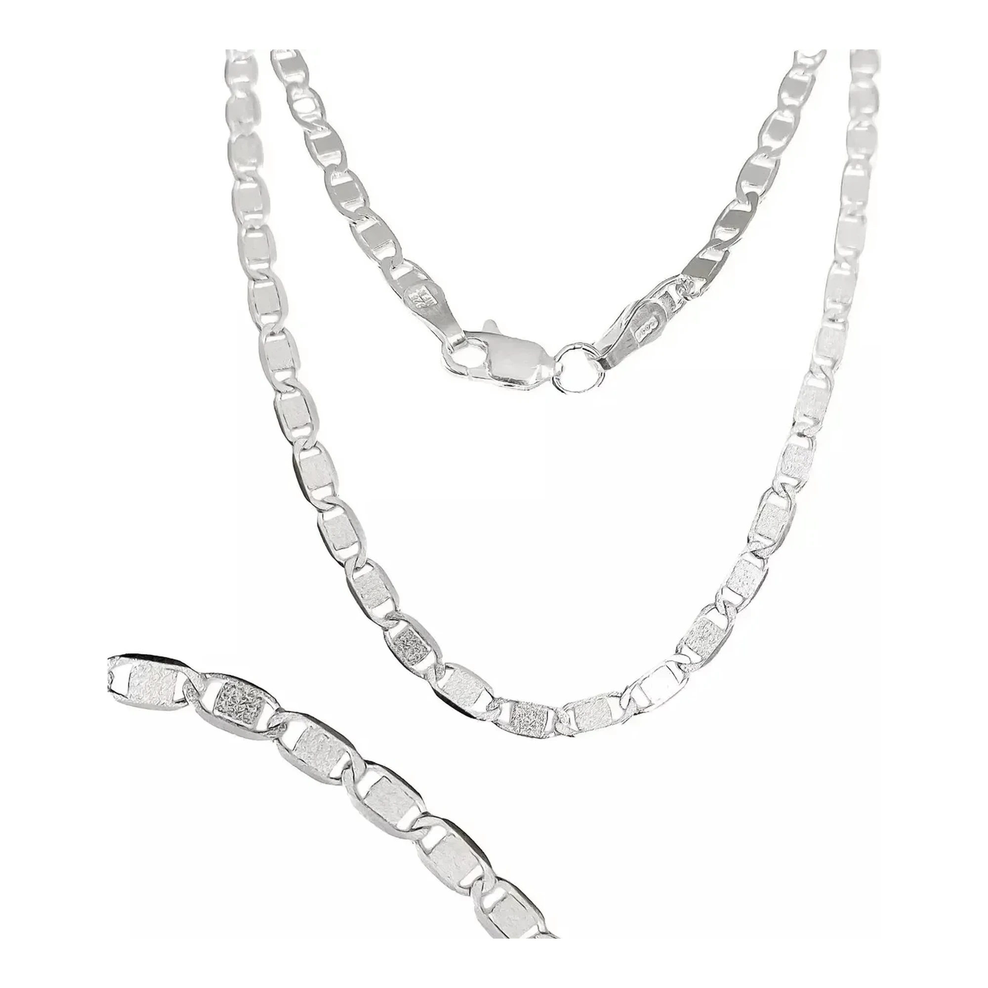 Cadena marinera plata 925 unisex de 60cm y 4mm con broche perico, eslabones de ancla lisos brillantes en plata .925 mexicana.