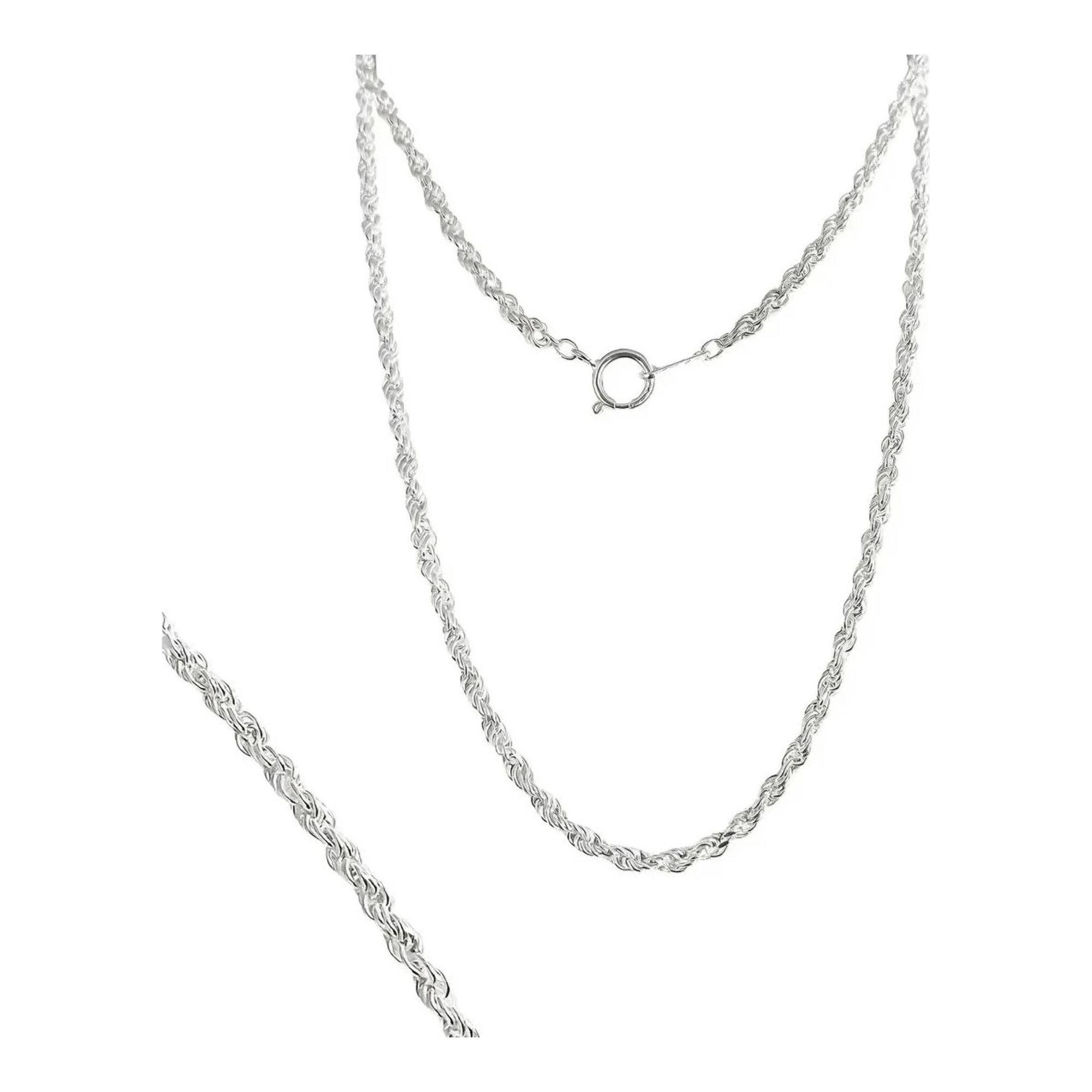 Cadena de plata ley .925 tejido torzal cuerda de 60 cm y 2 mm - Joyaris joyería fina mexicana