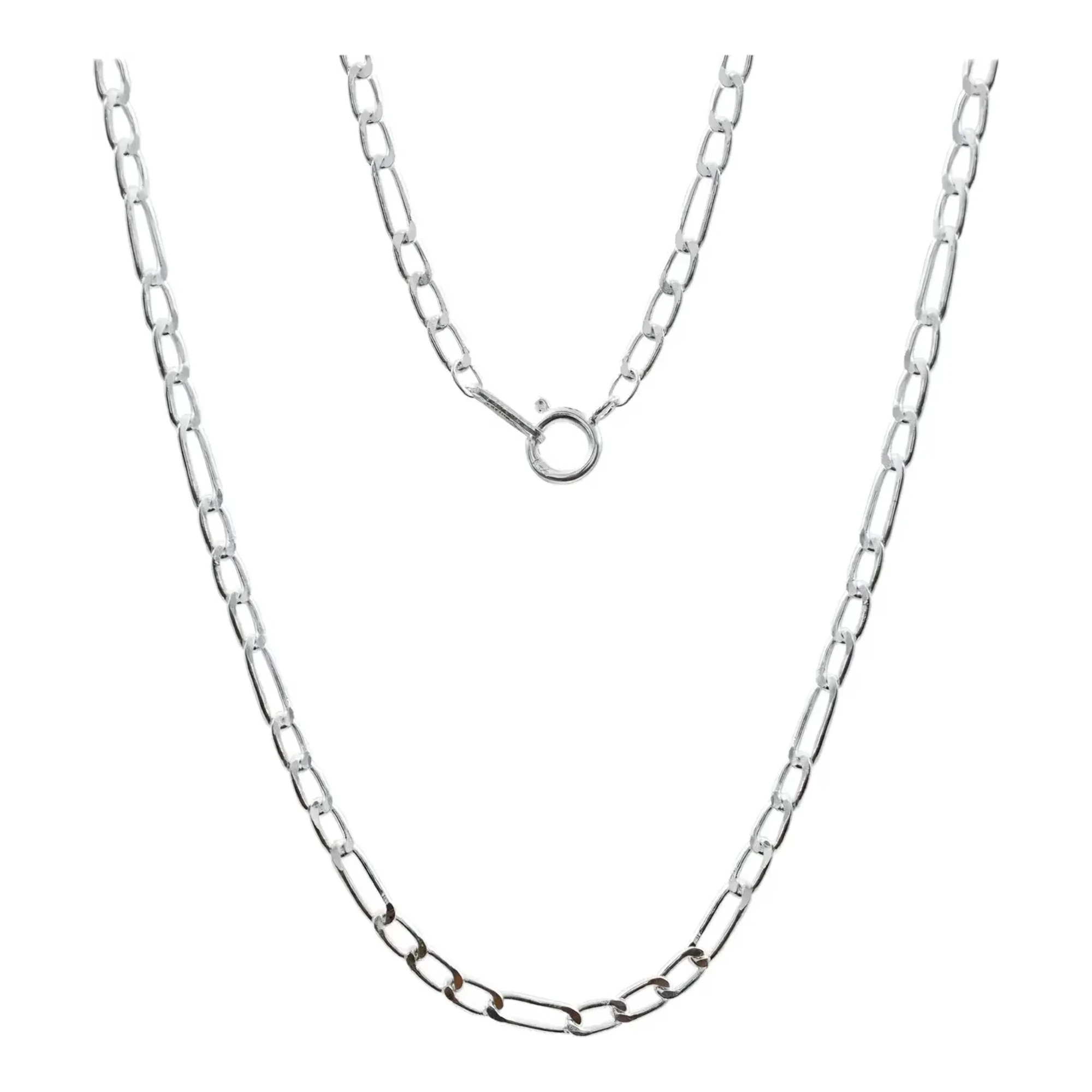Cadena tejido Figaro 3x1 plata .925 de 55 cm para mujer, eslabones brillantes color plateado con broche de bandola