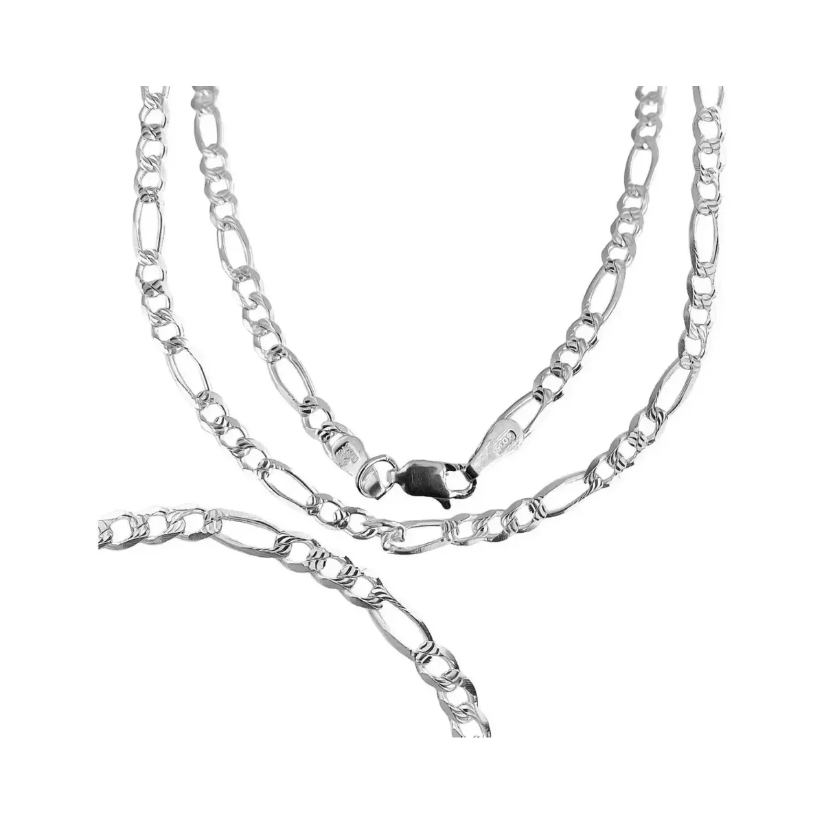 Cadena Figaro 3x1 Diamantada Plata .925 55cm - Imagen 1