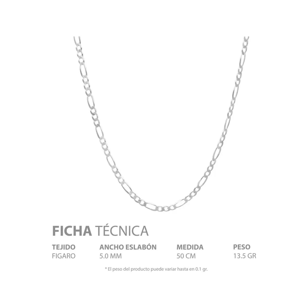 Cadena Figaro 3x1 Maciza Plata Ley 925 para Hombre de 50 cm - Imagen 5