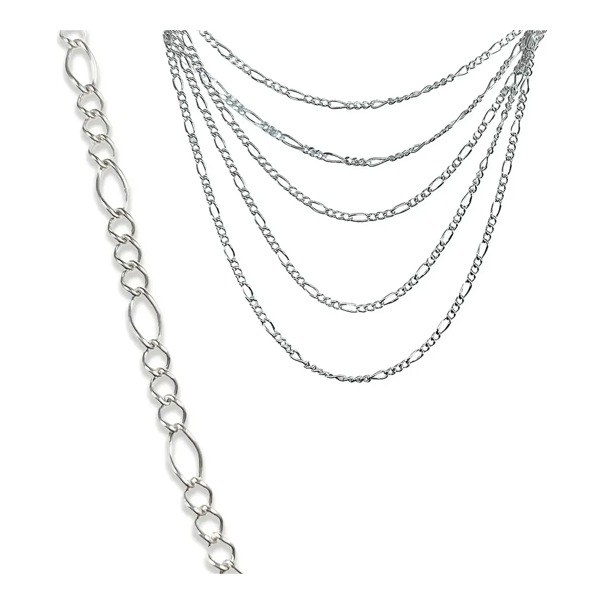 Cadena figaro hombre de 50cm en plata ley .925 con eslabón figaro 3x1 de 2mm, broche de bandola y acabado liso brillante