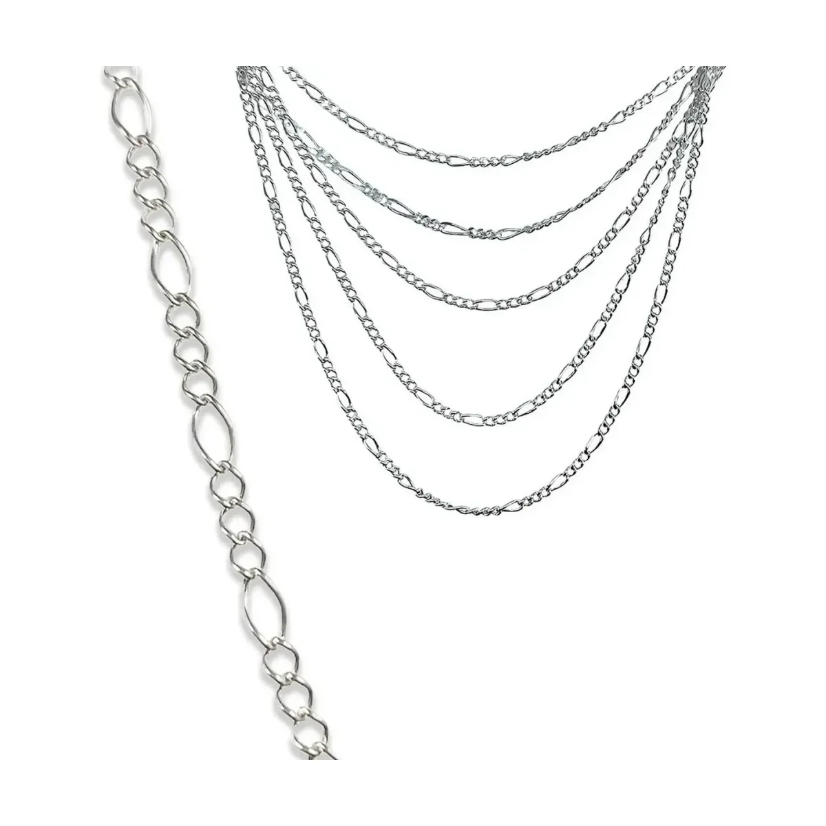 Cadena Figaro 3x1 Plata Ley .925 de 50cm, eslabones de plata .925. Joyería artesanal mexicana, collar duradero con diseño mod