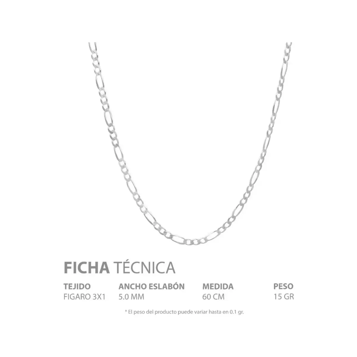 Cadena Figaro 3x1 Plata Ley .925 de 60cm para Hombre - Imagen 5
