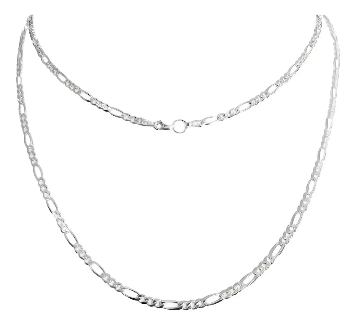 Cadena Figaro 3x1 maciza de Plata .925 diamantada lineal 50cm - Joyaris joyería fina artesanal mexicana