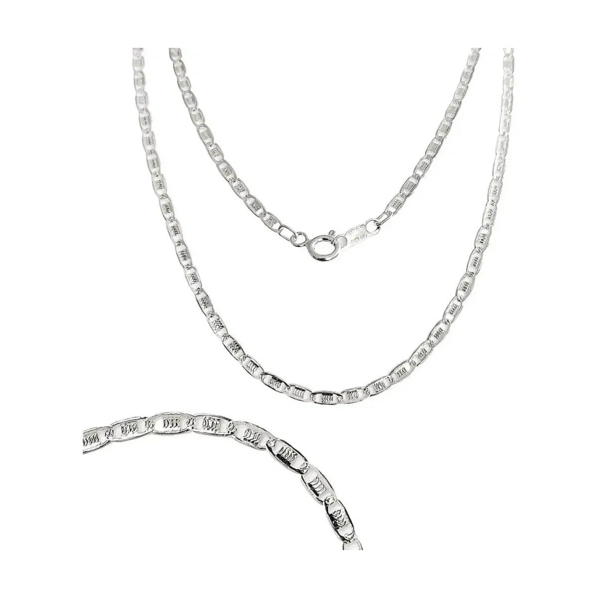 Cadena Marinera Diamantada Plata 925, 45cm unisex. Collar de eslabones de ancla, plata de Taxco brillante, joya de declaració