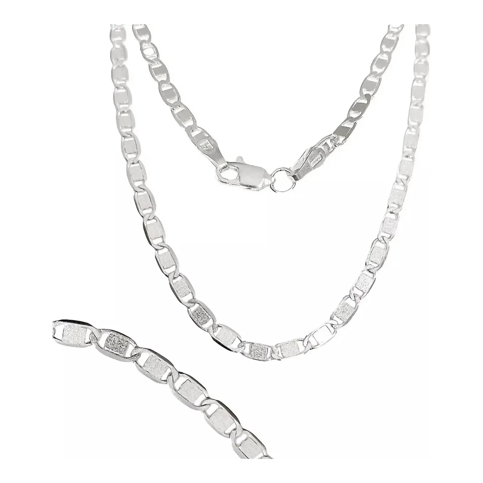 Cadena marinera plata .925 lisa de 4mm y 50cm, collar eslabón ancla unisex con broche de perico, joyería de plata brillante