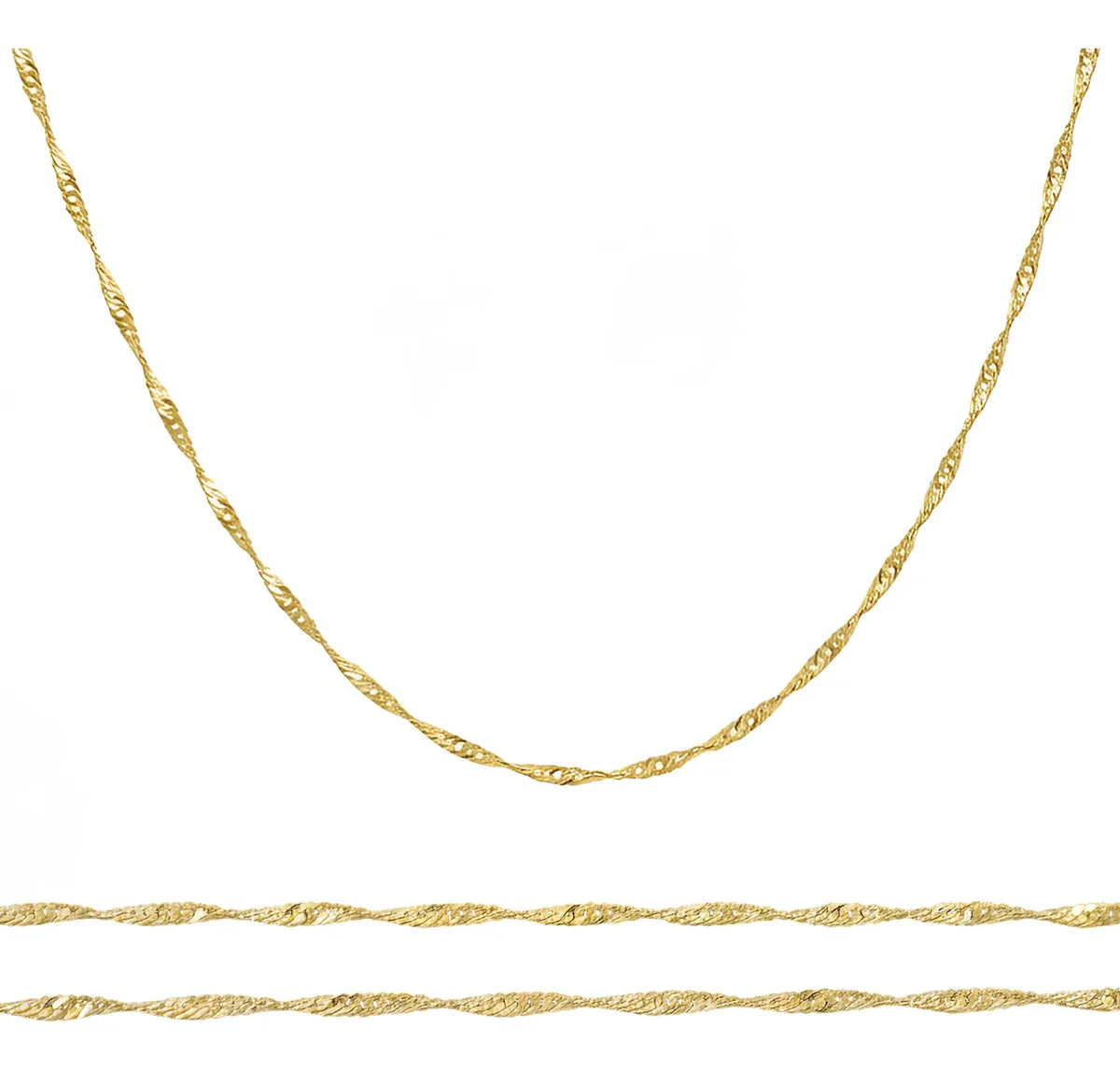 Cadena Oro 10k macizo amarillo Singapur 45cm para mujer, joyería fina mexicana. Collar oro genuino elegante, ideal cadenas pa