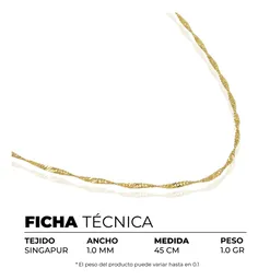 Cadena Oro 10k Eslabón Singapur 45cm para Mujer - Imagen 7