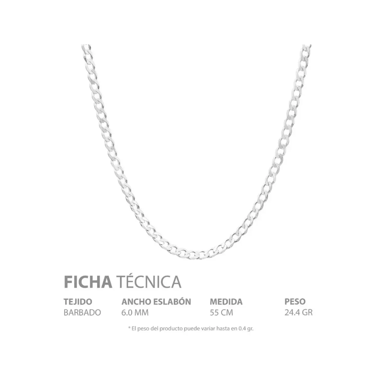 Cadena Plata .925 Barbada Cubana 55cm Hombre - Imagen 5