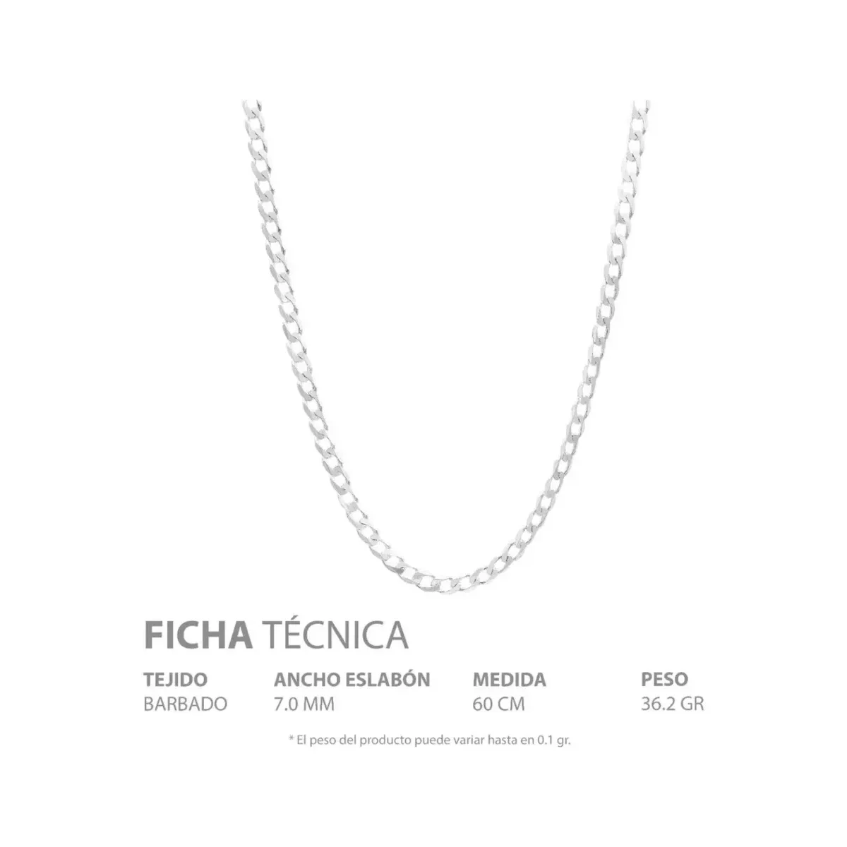 Cadena Plata 925 Barbada Cubana 60cm para Hombre - Imagen 5