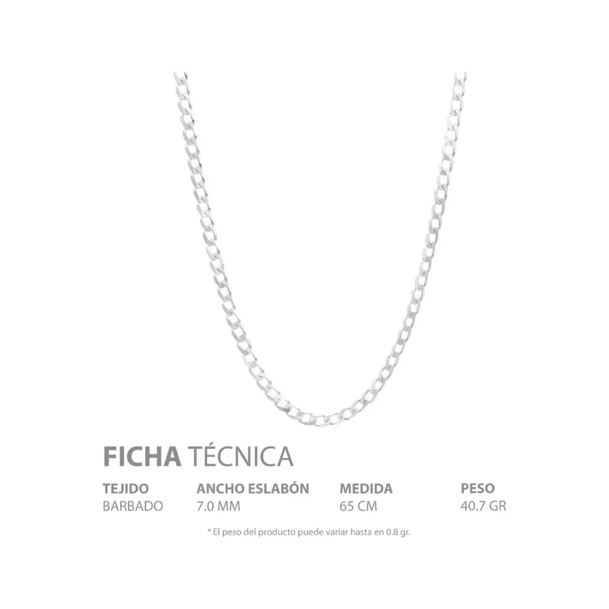 Cadena Plata 925 Barbada Cubana Hombre 65 cm - Imagen 5