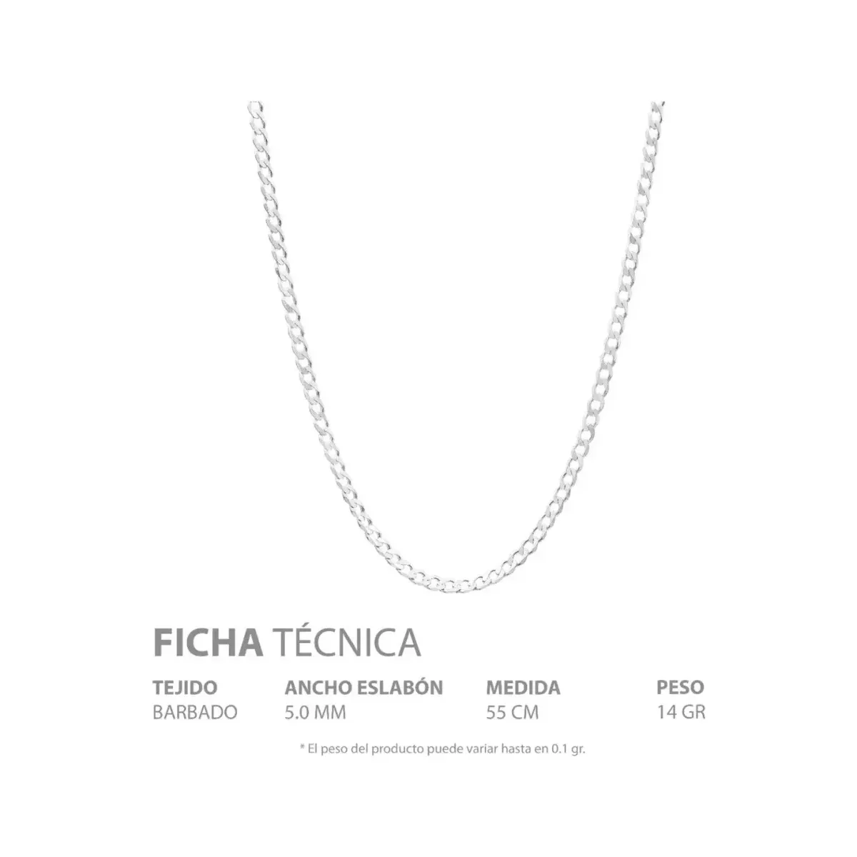Cadena Plata 925 Barbada Cubana para Hombre 55cm - Imagen 5