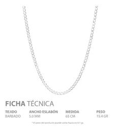 Cadena Plata 925 Barbada Cubana para Hombre 65cm - Imagen 5