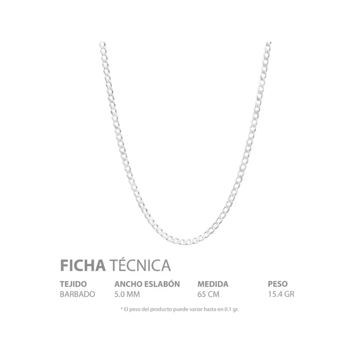Cadena Plata 925 Barbada Cubana para Hombre 65cm - Imagen 5