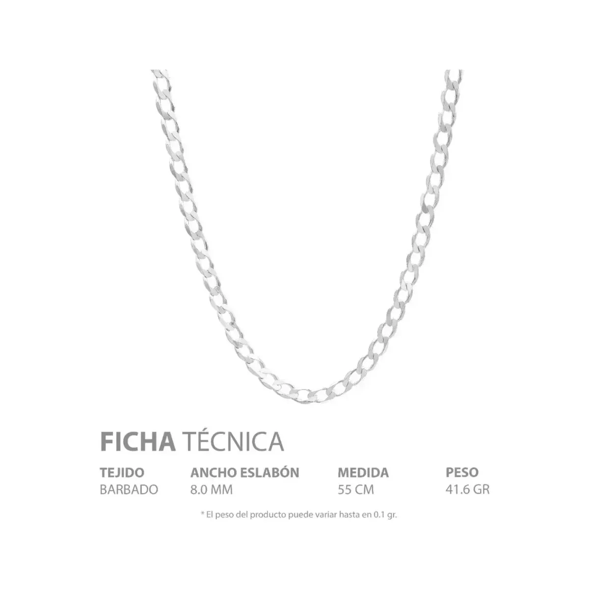 Cadena Plata 925 Cubana Barbada para Hombre 55cm - Imagen 5