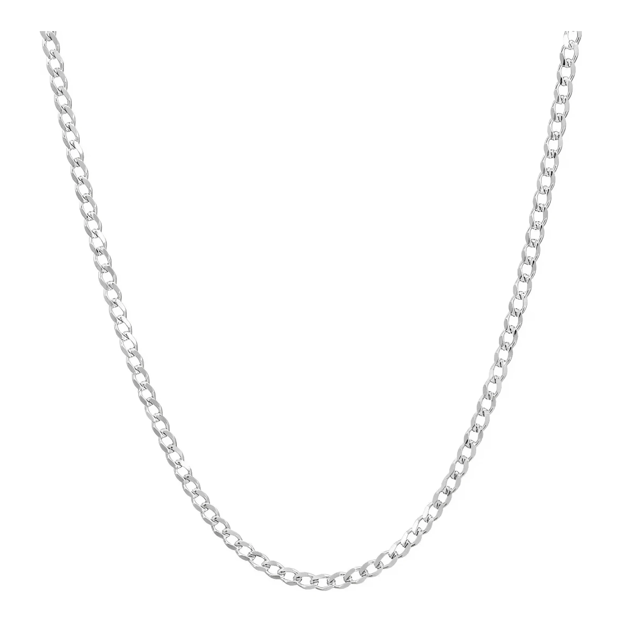 Cadena barbada cubana de plata ley .925 diamantada unisex color plata brillante de 45 cm con broche perico y eslabón plano