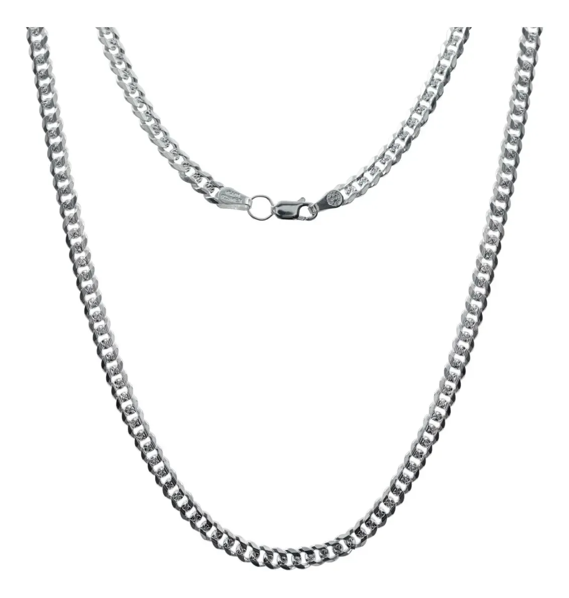 Cadena plata 925 cubana diamantada de 45cm, collar unisex con eslabones gruesos. Joyería chunky plata mexicana estilo urbano.