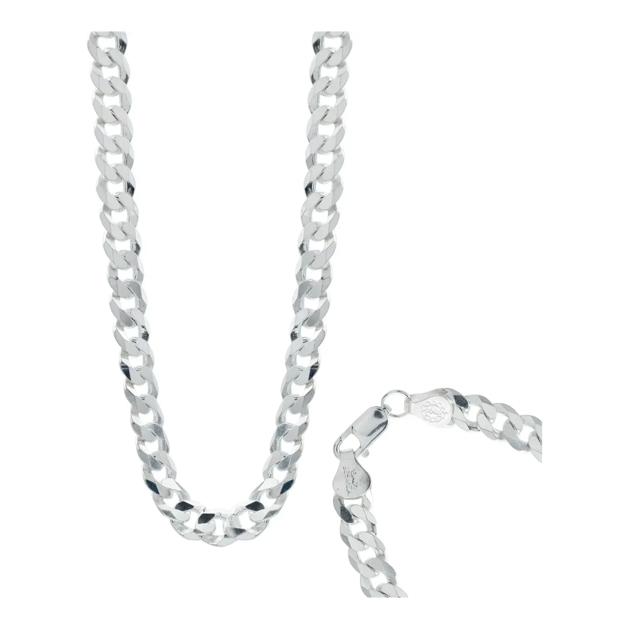 Cadena cubana gruesa plata .925 diamantada 7mm 60cm eslabones barbados brillantes broche perico joyería mexicana para hombre