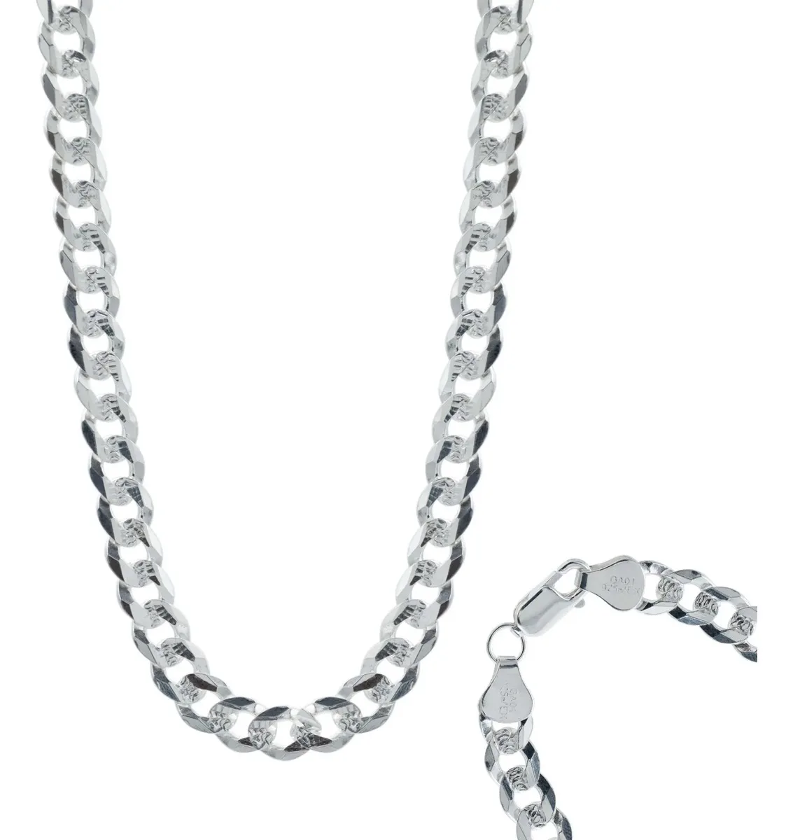 Cadena Plata 925 Cubana Barbada Diamantada 60cm para Hombre - Joyaris joyería fina mexicana