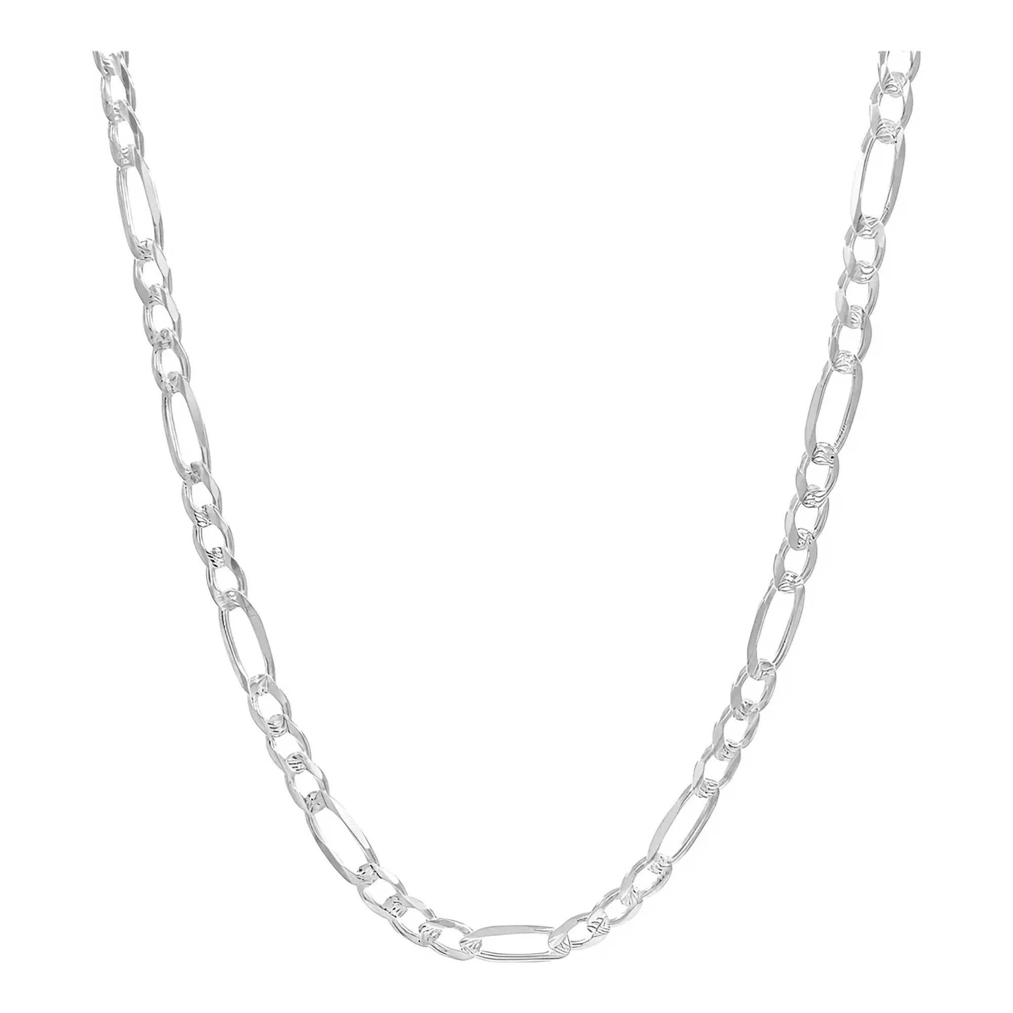 Cadena de plata hombre Figaro 3x1 diamantada, eslabones 7mm en plata ley 925 brillante de 65cm con broche tipo perico