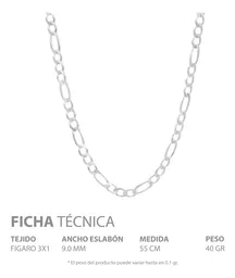Cadena Plata 925 Diseño Figaro 3x1 Gruesa para Hombre 55cm - Imagen 5
