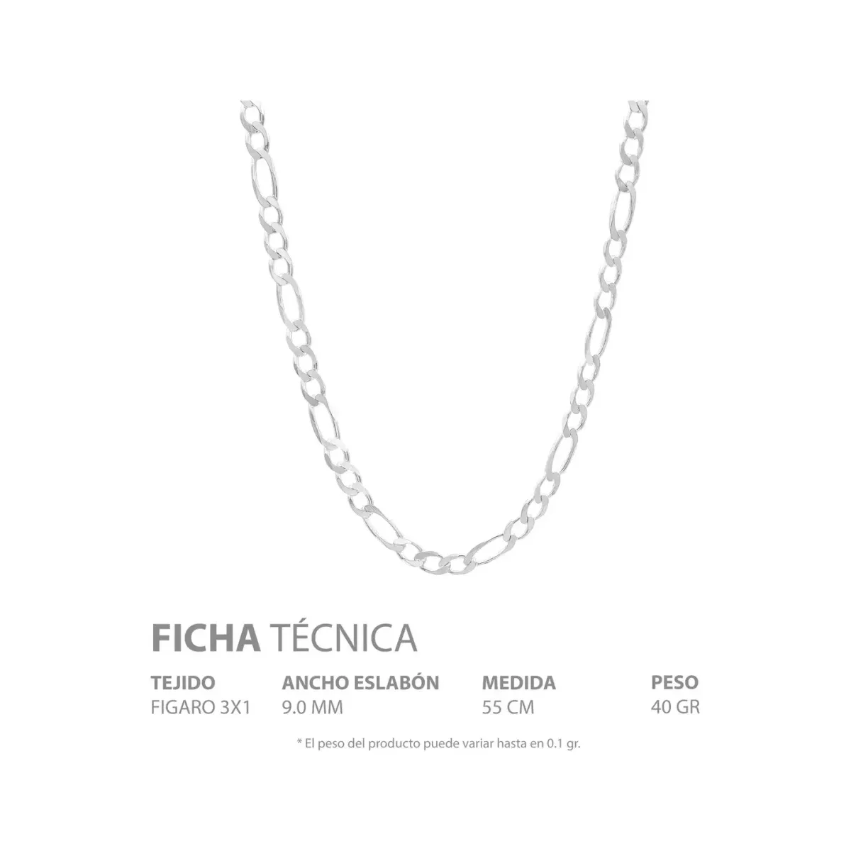 Cadena Plata 925 Diseño Figaro 3x1 Gruesa para Hombre 55cm - Imagen 5