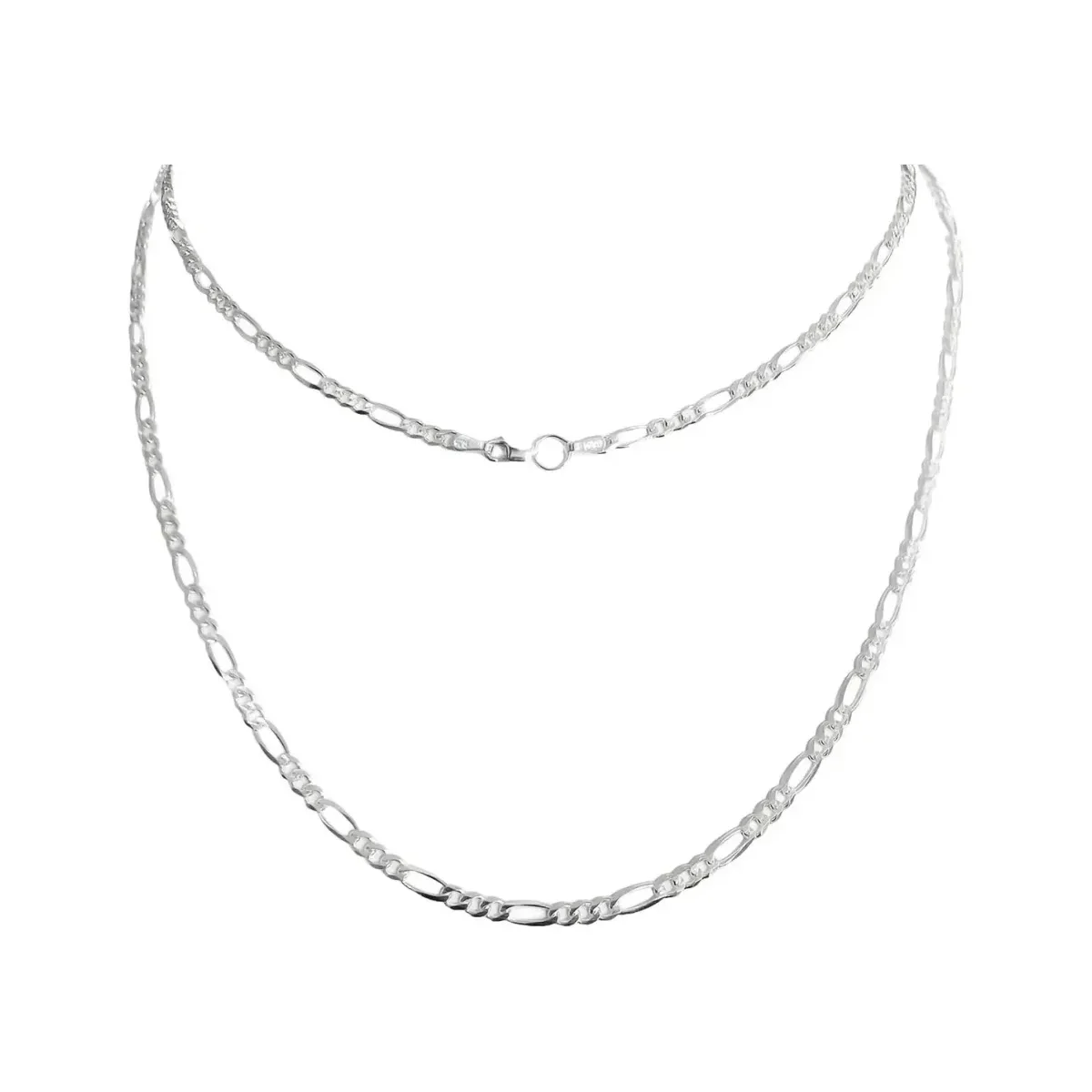 Cadena Plata 925 Figaro Diamantada 55cm para mujer - Joyaris joyería fina mexicana