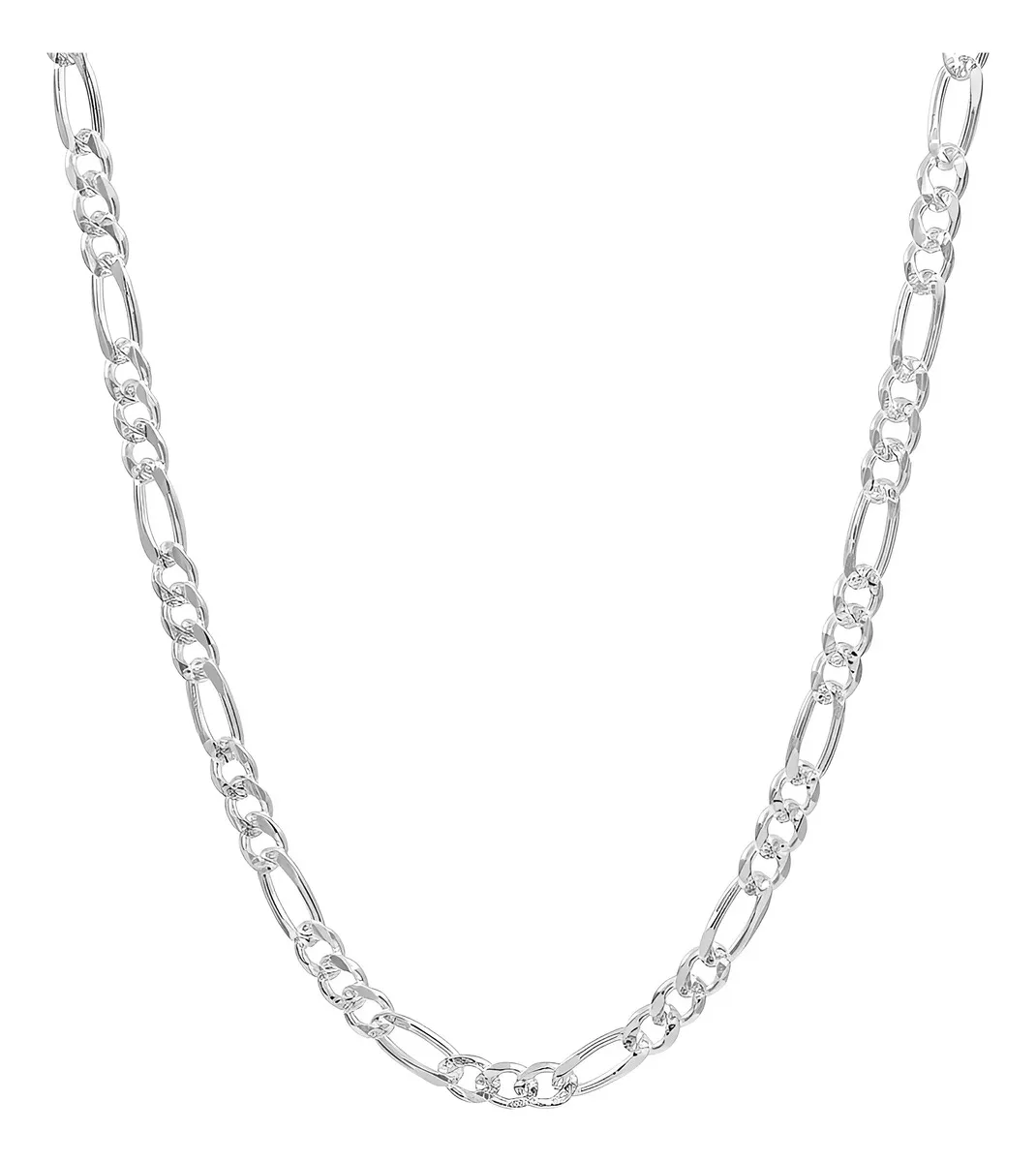 Cadena Plata 925 Fígaro 3x1 Diamantada 50cm para hombre, joyería de plata .925, cadena de eslabones gruesos brillante
