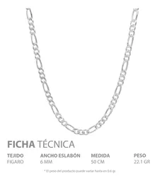 Cadena Plata 925 Fígaro 3x1 Diamantada 50cm para Hombre - Imagen 5