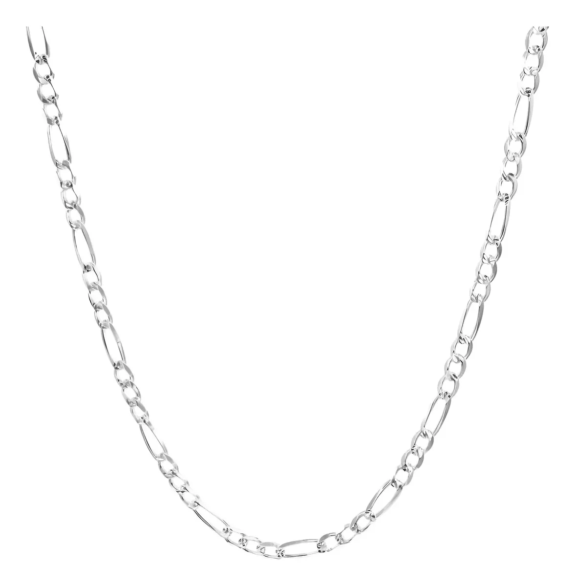Cadena de Plata Ley .925 Figaro 3x1 diamantada 50cm unisex, collar de plata sólida para hombre o mujer, brillo plateado, joye